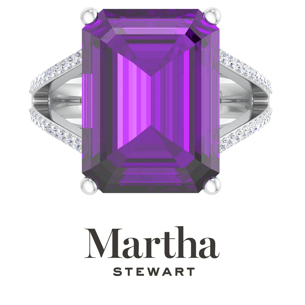 Martha Stewart 10 1/4 Carat Emerald Cut Amethyst and Diamond Ring